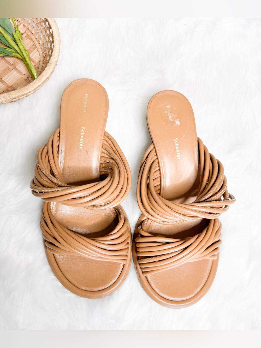 Proenza Schouler Pipe Rolo Rounded Toe Sandal Size 8.5 9 39 Light Amber Brown